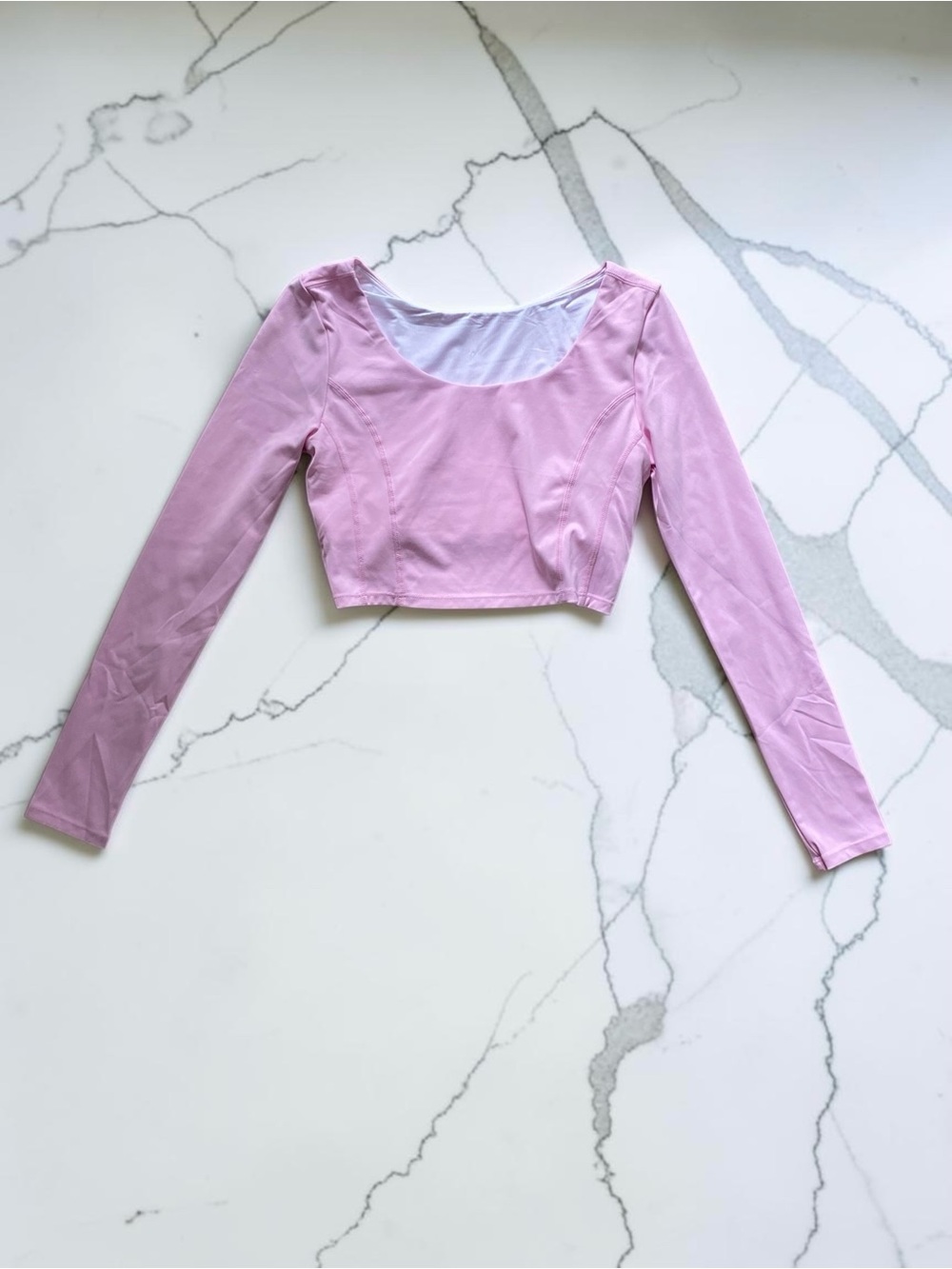 Halara Long Sleeve Scoop Neck Crop Top in Bubblegum Pink